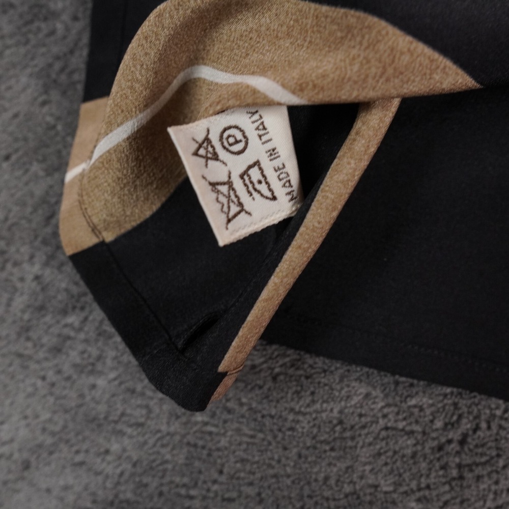 Gianni Versace Silk Shirt Womens 42 Black Brown Color Block Italy Vintage 70's - Picture 10 of 12